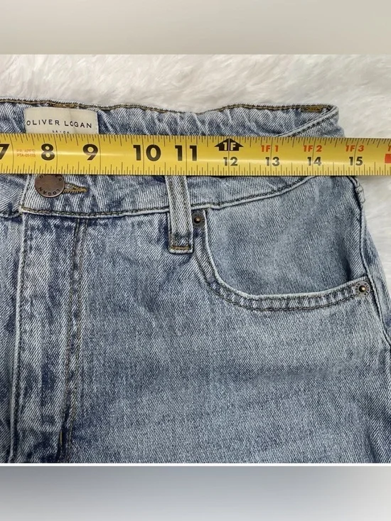 Oliver Logan Aberdeen Wide Leg Crop Jeans Womens Size 30 Blue High Rise Raw Hem - Picture 14 of 14